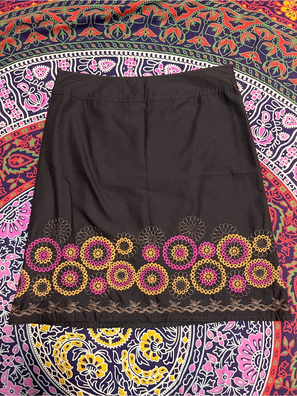 Axcess Brown Skirt with Pink & Yellow Floral Embroidery size 6 Boho